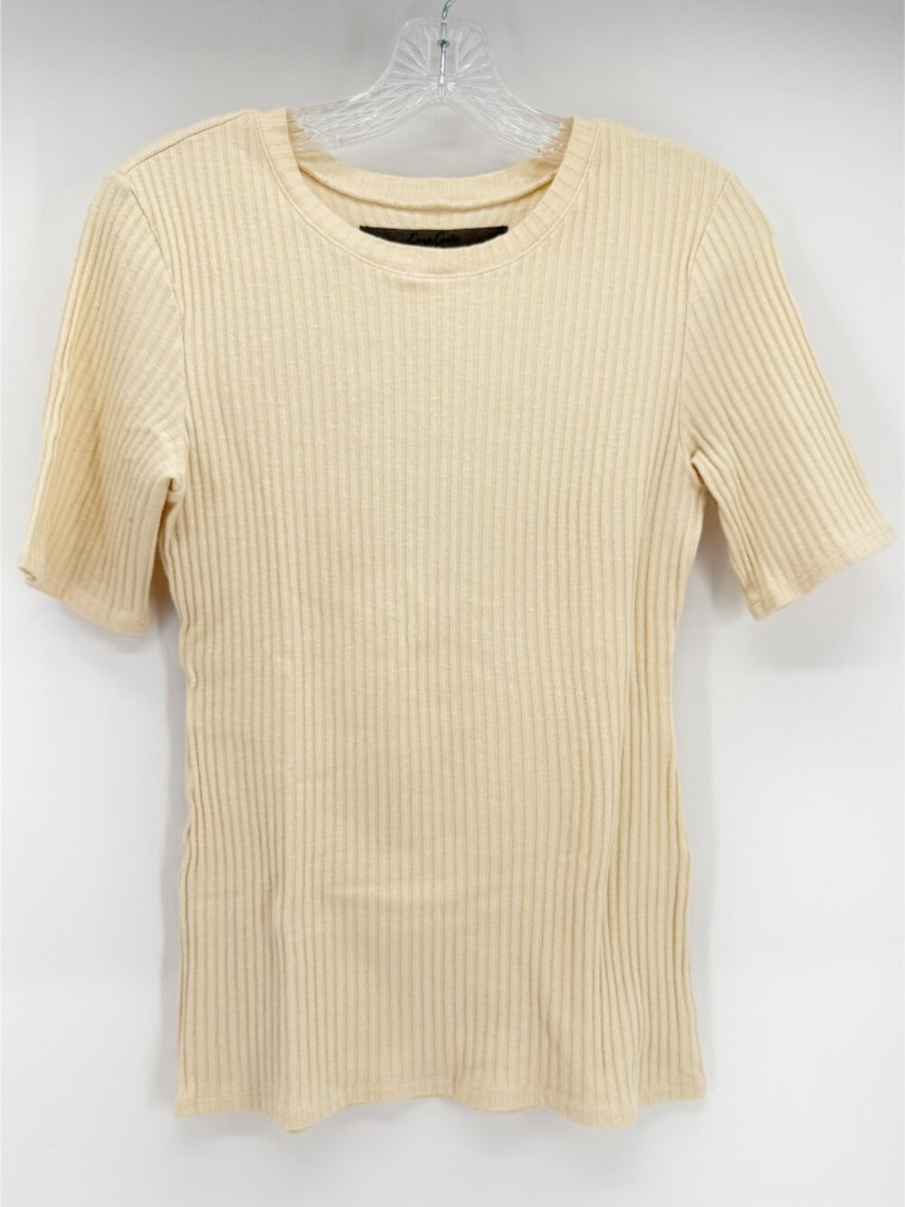 Enza Costa Rib Knit Half Sleeve Crew Neck Top Neutral S